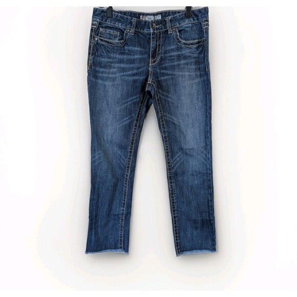 Buckle Denim - BKE Lexi Crop Jeans Womens 29 Blue Raw Hem Stretch Bling Buckle Denim Casual